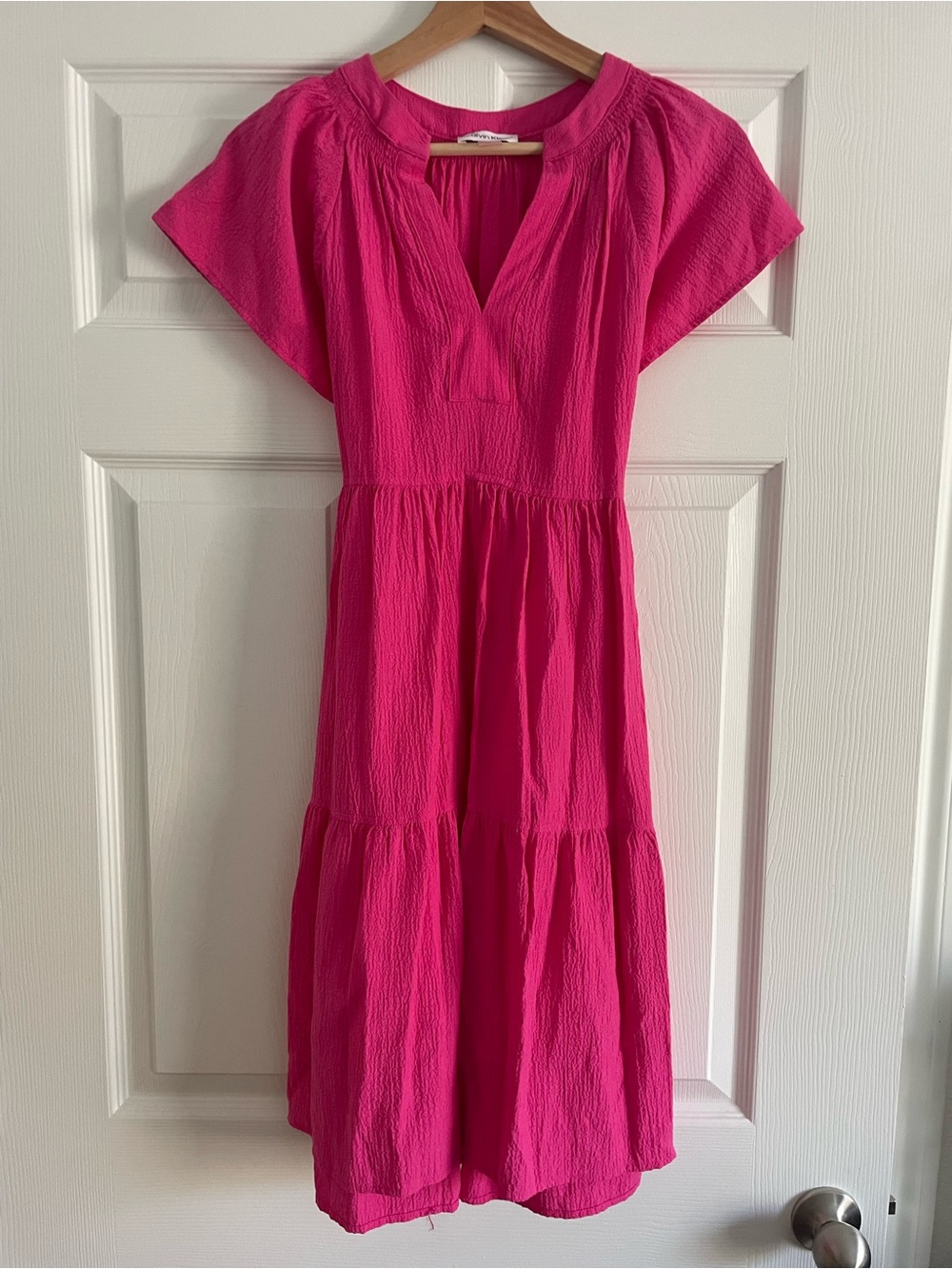 Calvin Klein Women’s Pink Tiered V-Neck Dress